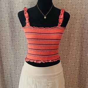 Billabong Coral Smocked Ruffle Strap Crop Top